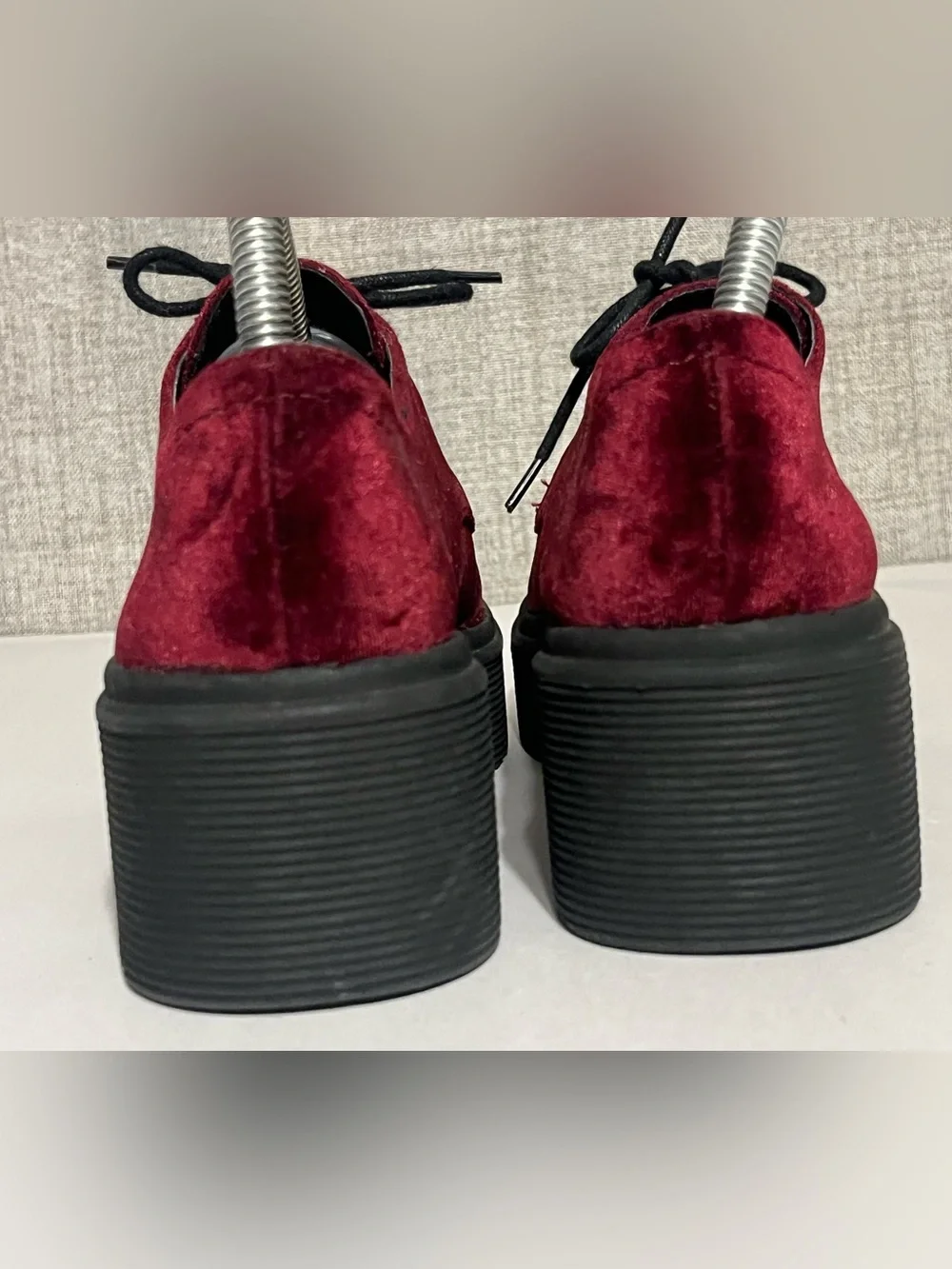 Burgundy Velvet Platform Shoes Lace up